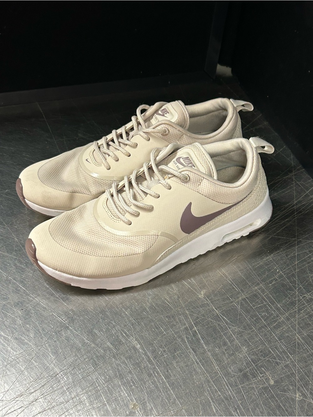 Nike Women's Beige Sneakers with Dusty Mauve Swoosh
